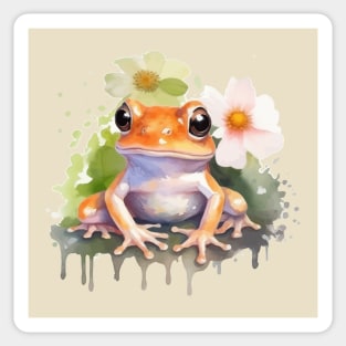 Frog Flower Watercolor Sticker